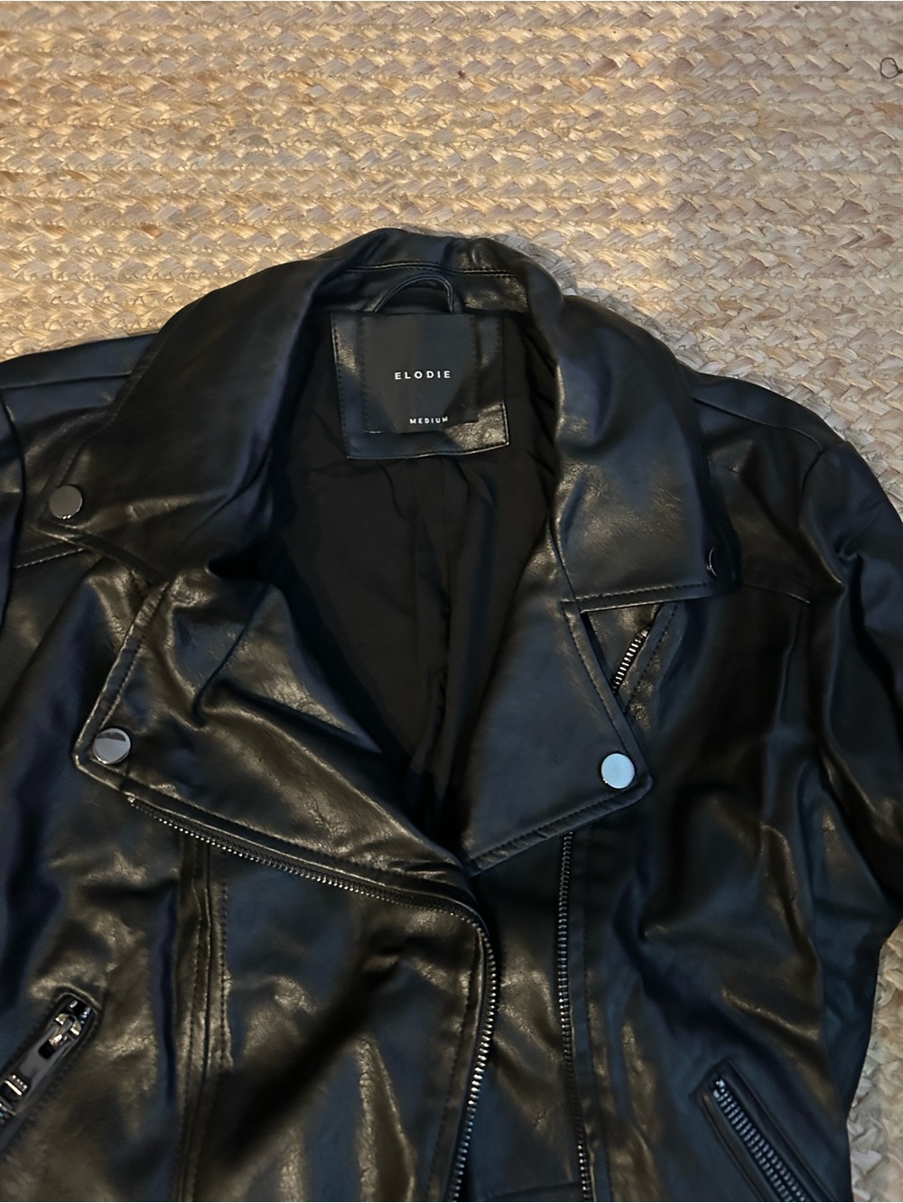 Elodie Black Faux Leather Moto Jacket with Zip Details